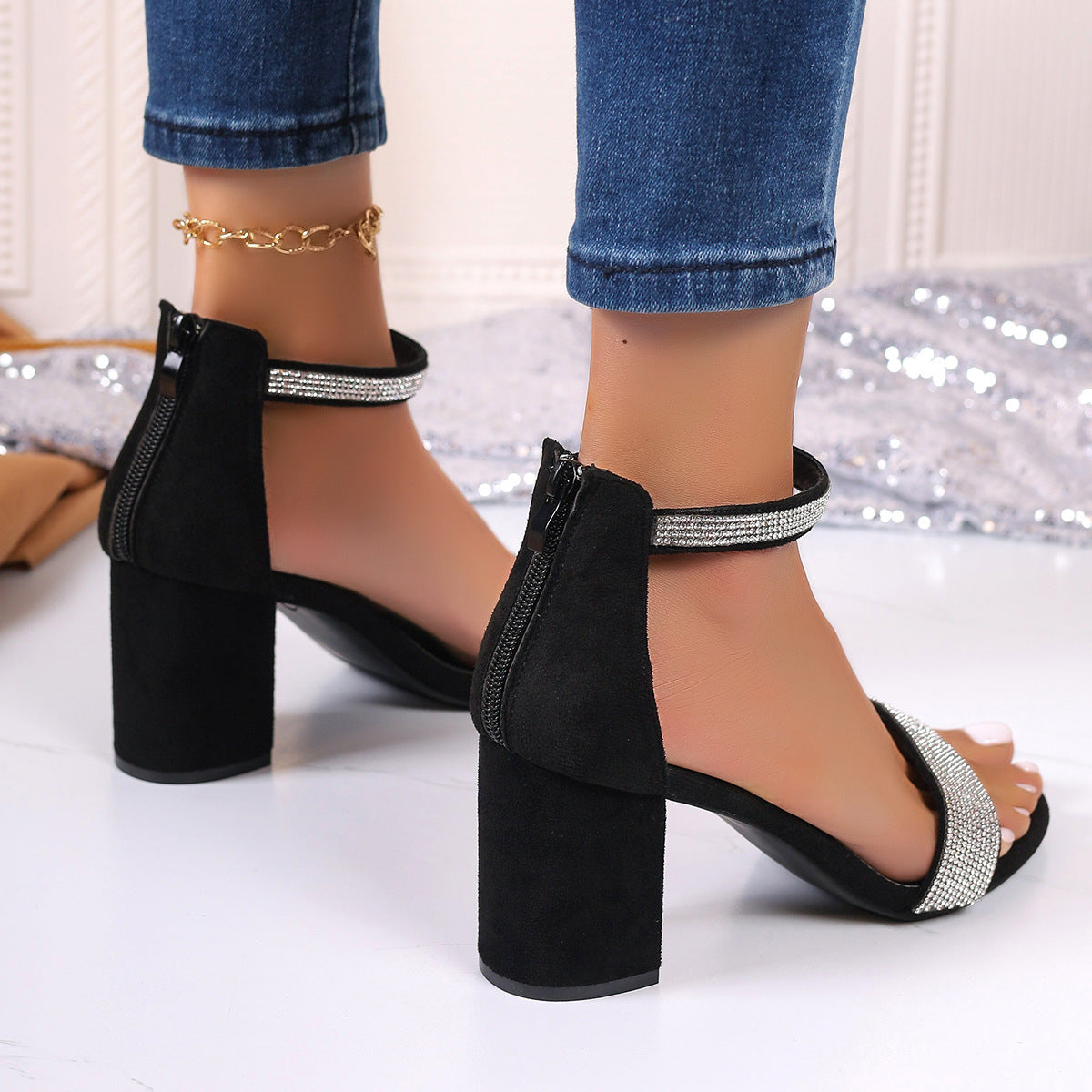 Rhinestone High Heel Sandals