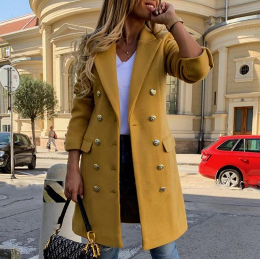 Chic Double-Breasted Woolen Lapel Coat