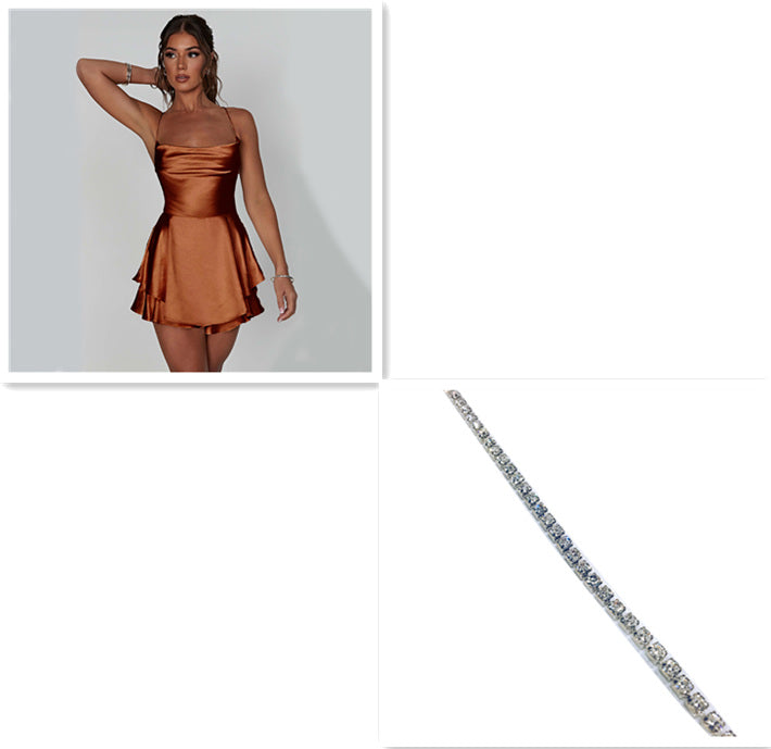 Slim Strap Satin Backless Lace Up A-Line Short Dress