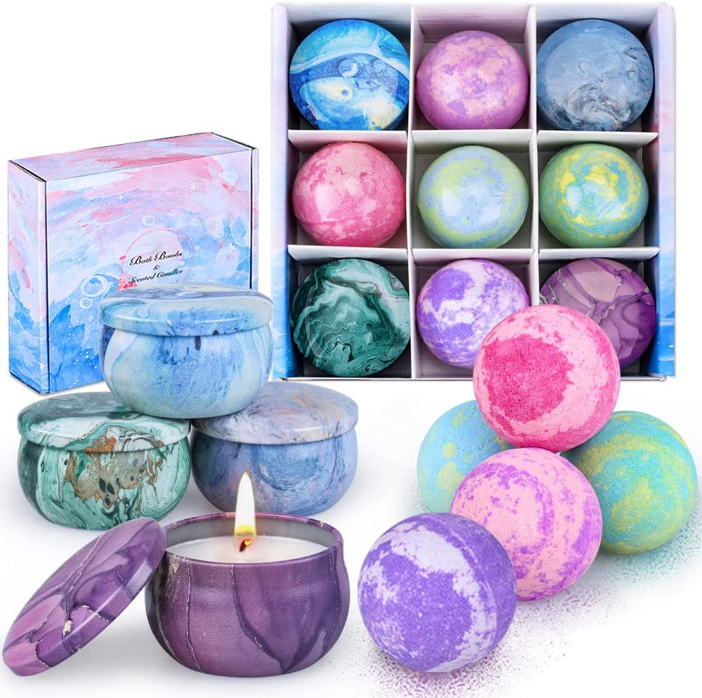 Sunday Unwind Set - 5 Large Fizzy Spa Bombs + 4 Scented Candles