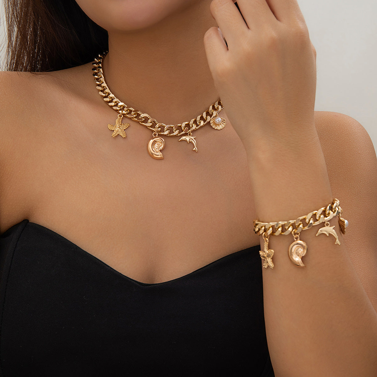 Boho Ocean Charm Choker Necklace & Bracelet
