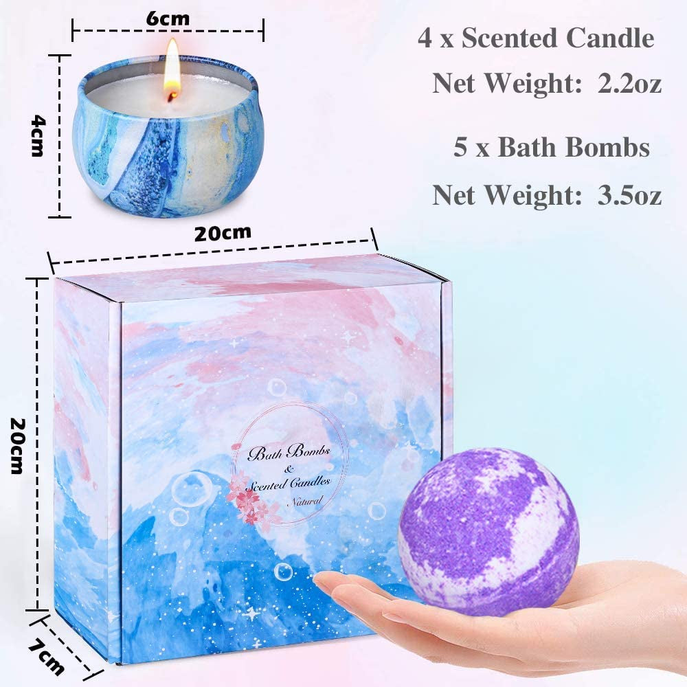 Sunday Unwind Set - 5 Large Fizzy Spa Bombs + 4 Scented Candles