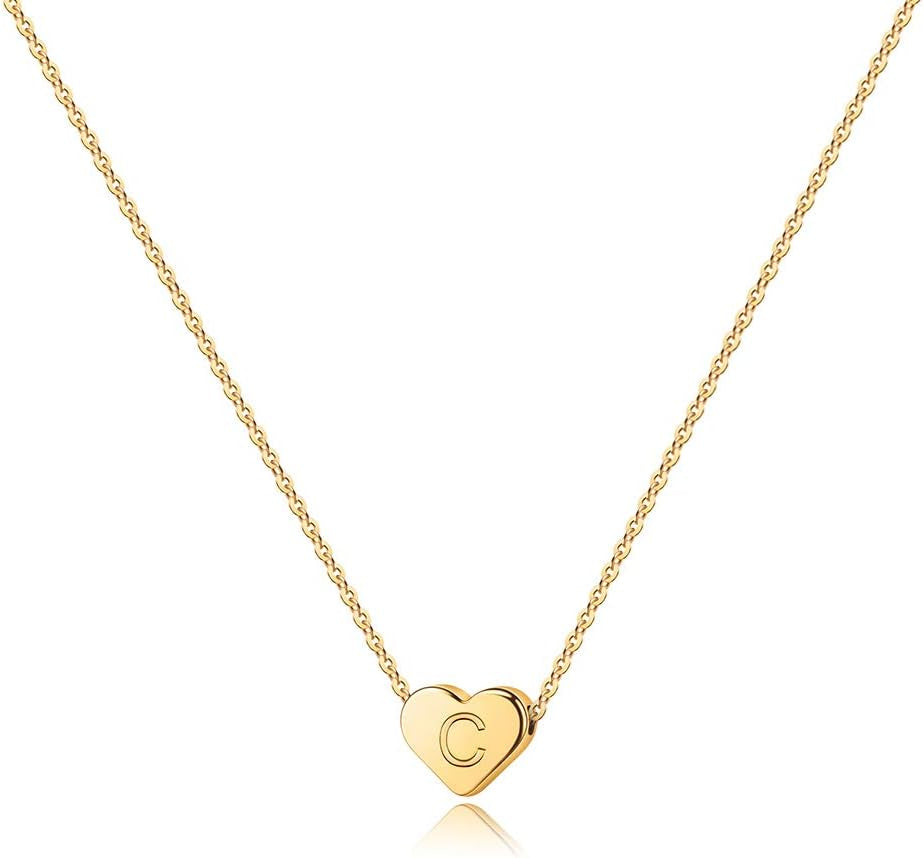 Gold Mini Heart Initial Necklace