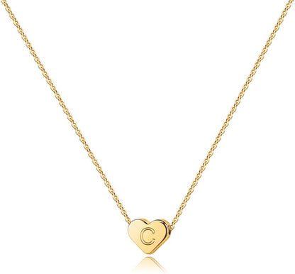 Gold Mini Heart Initial Necklace