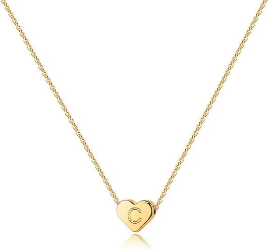 Gold Mini Heart Initial Necklace