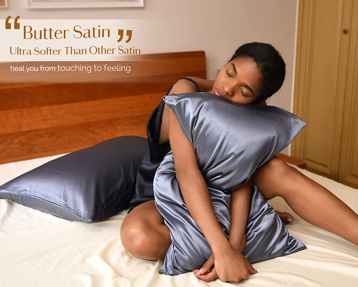 Blue Satin Pillowcase