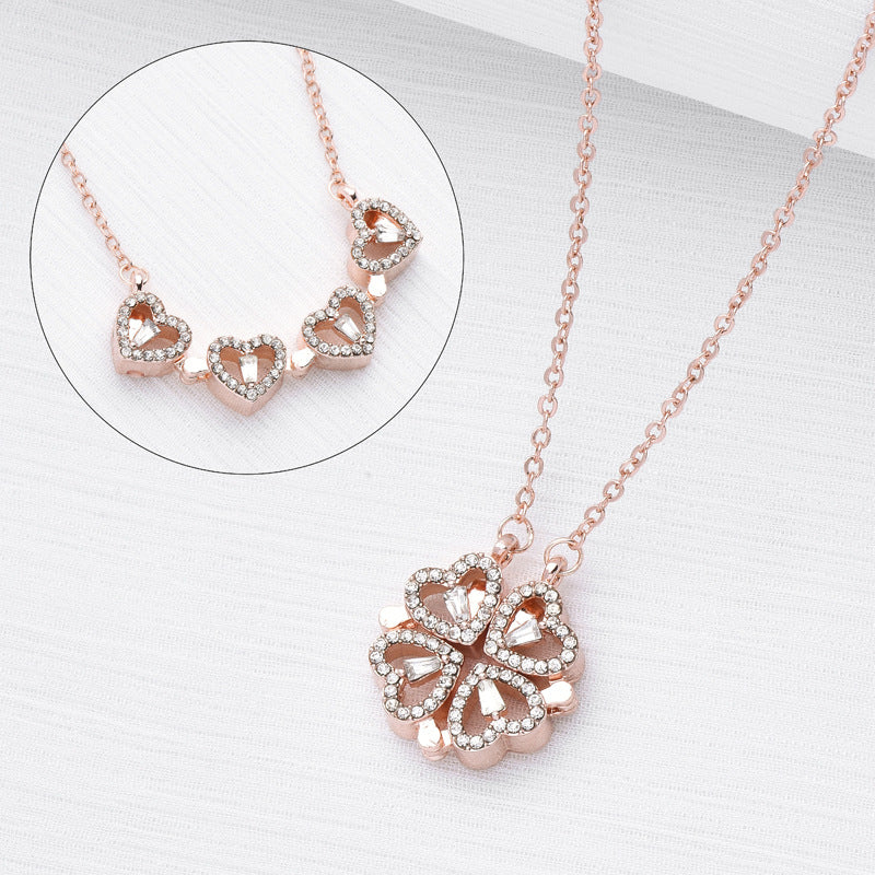 Magnetic Folding Leaf Clover Pendant Necklace