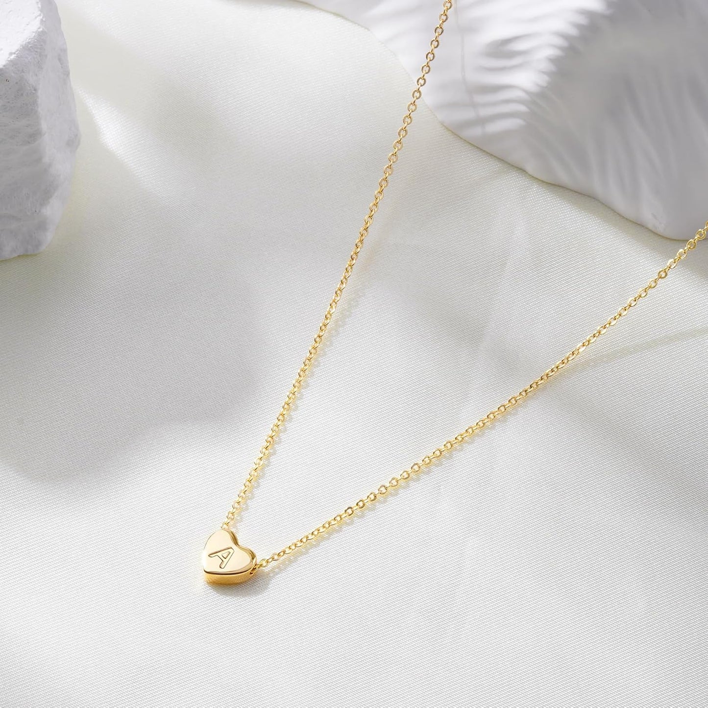 Gold Mini Heart Initial Necklace