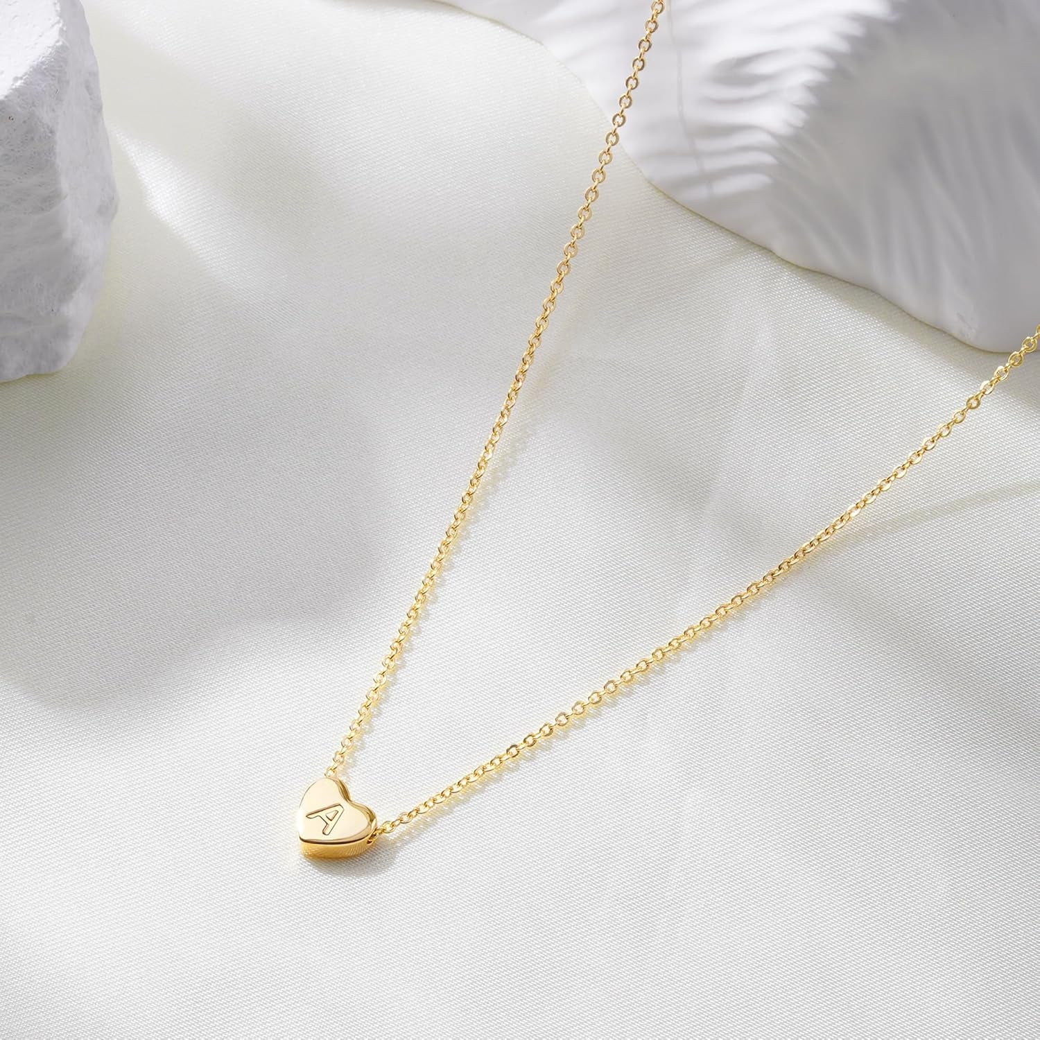 Gold Mini Heart Initial Necklace