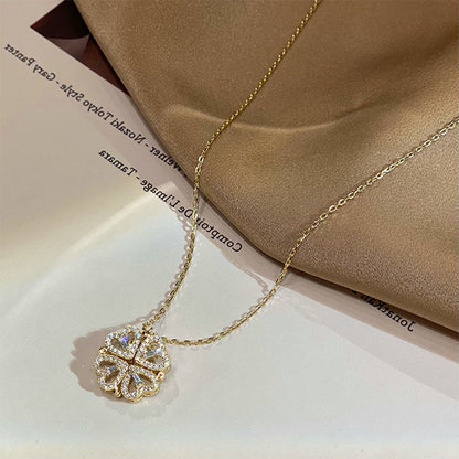 Magnetic Folding Leaf Clover Pendant Necklace