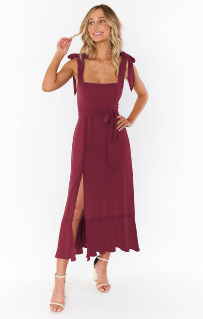 Temperament Suspender Split Dress With Lace-up Design