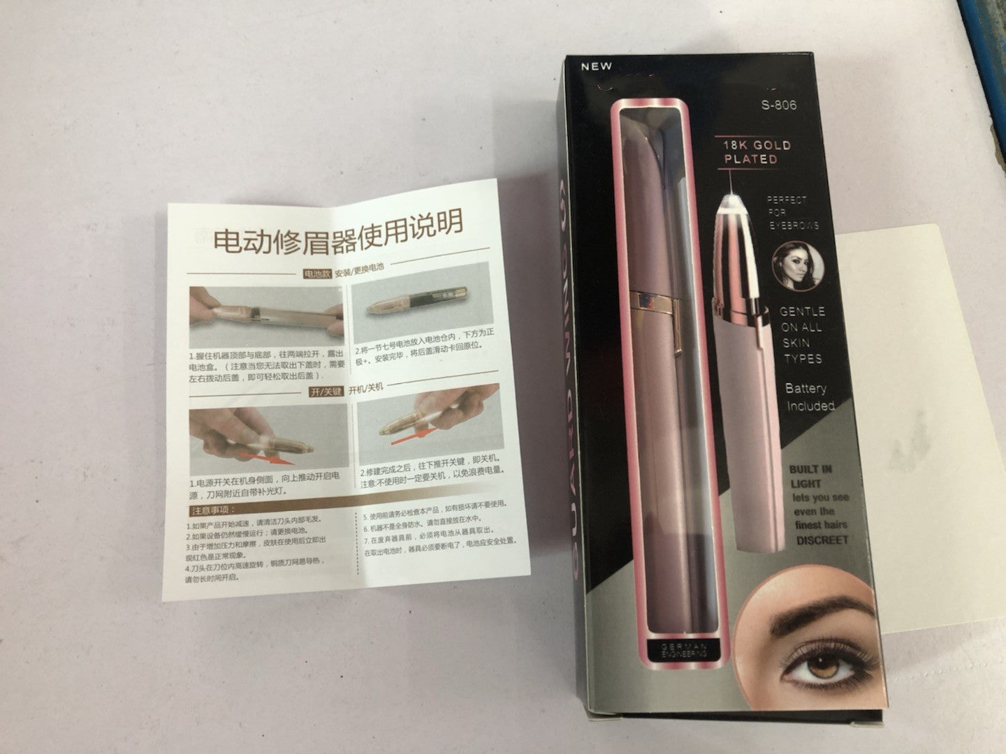Mini Electric Eyebrow Painless Trimmer with LED Light