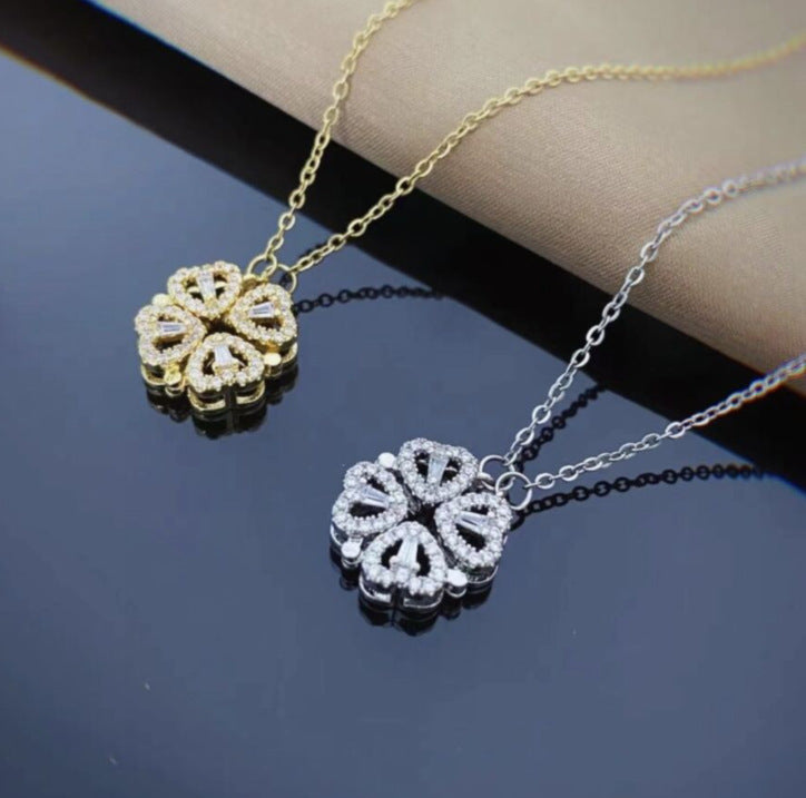 Magnetic Folding Leaf Clover Pendant Necklace