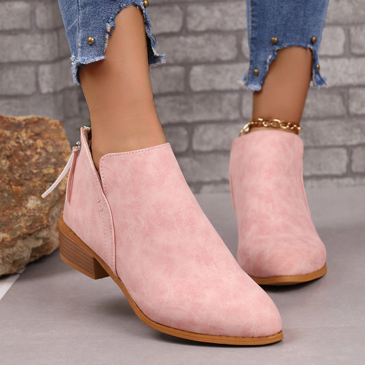 Trendy V-Cut Chunky Heel Ankle Boots